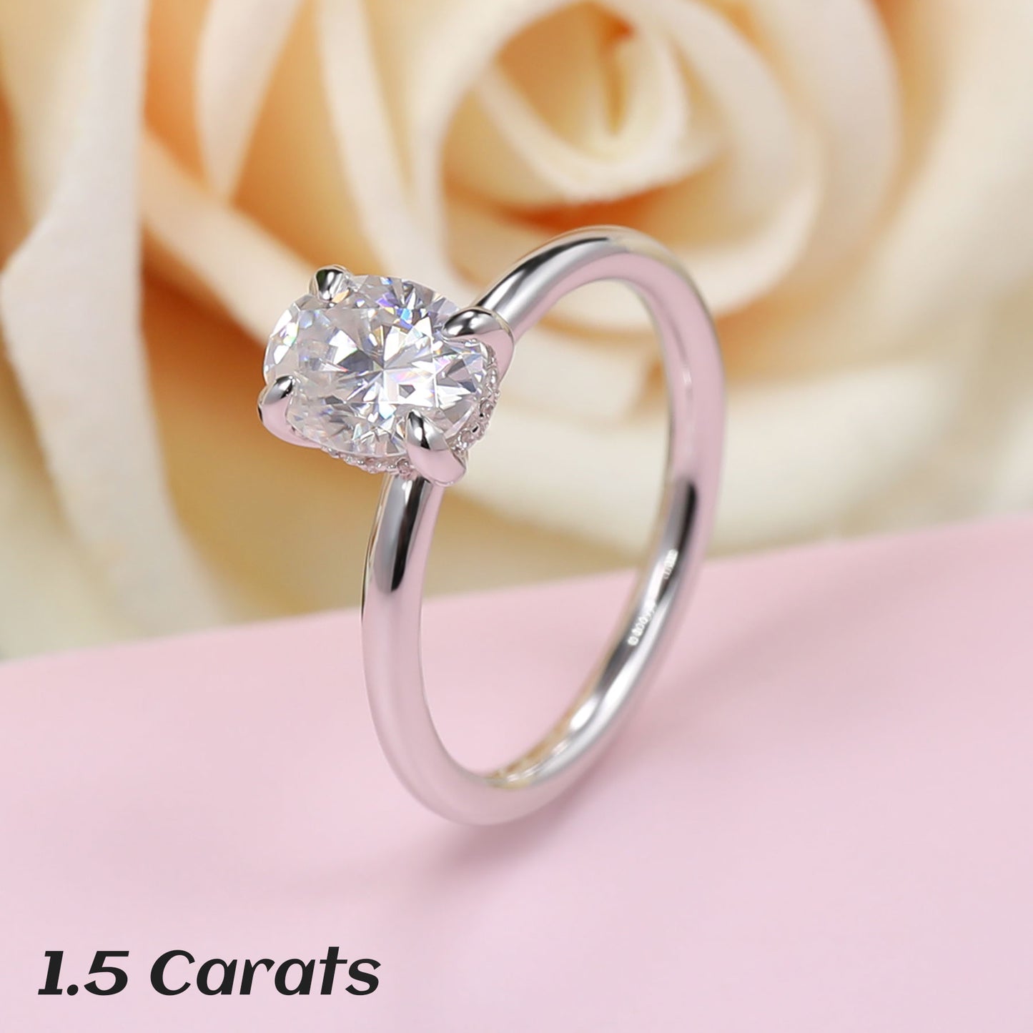 1.5 Carat Oval Cut Moissanite Engagement Ring for Women 925 Sterling Silver Solitaire Rings D Color Lab Created Diamond Promise Wedding Ring for Her