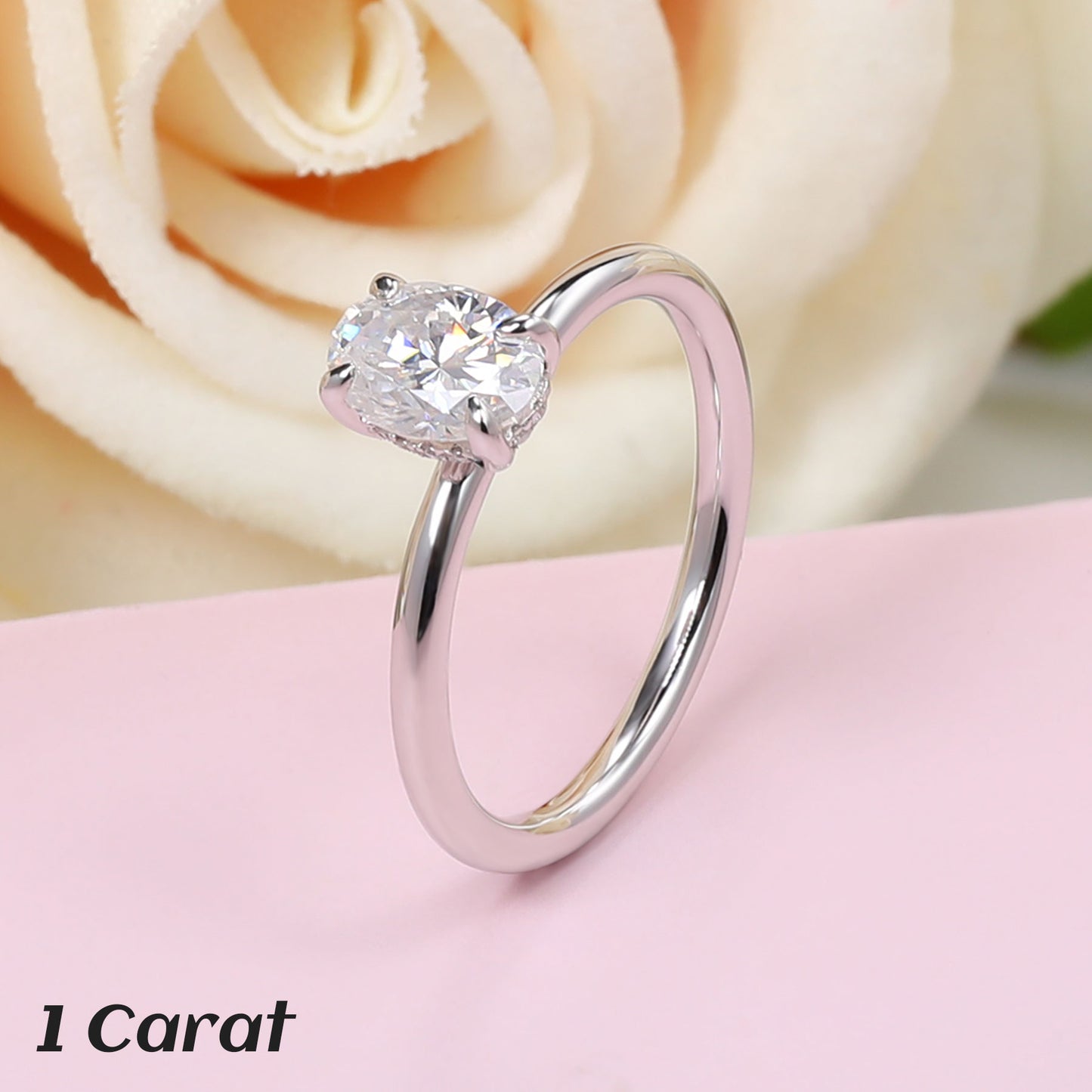 1 Carat Oval Cut Moissanite Engagement Ring for Women 925 Sterling Silver Solitaire Rings D Color Lab Created Diamond Promise Wedding Ring for Her