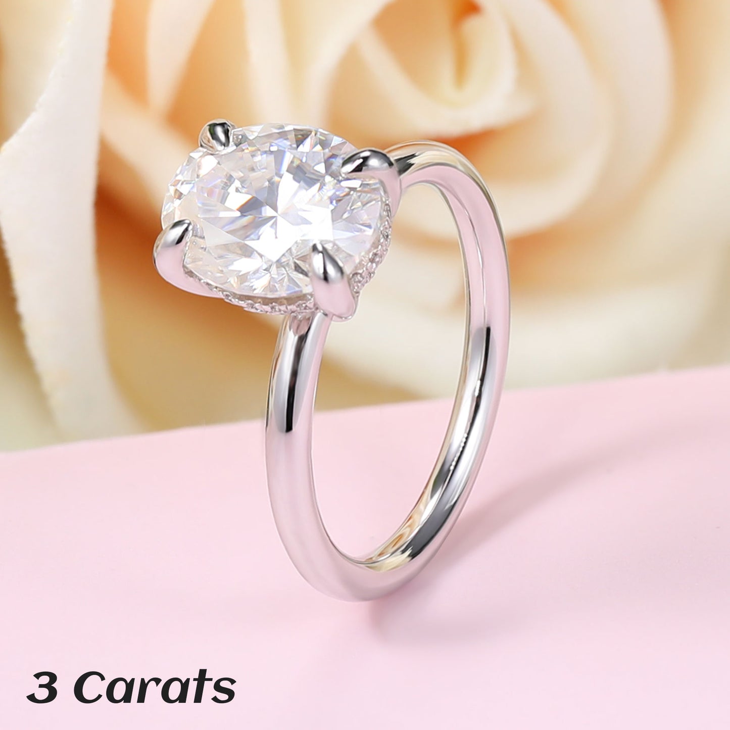 3 Carat Oval Cut Moissanite Engagement Ring for Women 925 Sterling Silver Solitaire Rings D Color Lab Created Diamond Promise Wedding Ring for Her