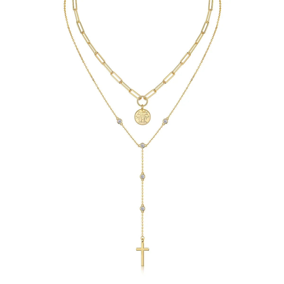 Moissanite Necklaces 925 Sterling Silver 18K Yellow Gold Plated Double Layer Chain for Women Fashion Diamond Jewelry