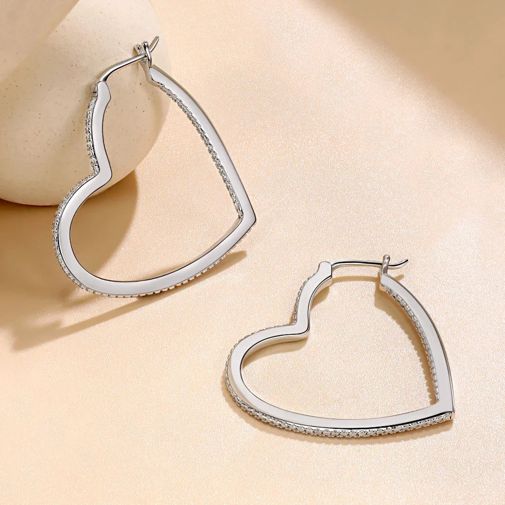 Moissanite Earrings Gemstone Diamond 18K White Gold Plated 925 Sterling Silver Love Heart Drop Earrings for Women D VVS1 Jewelry
