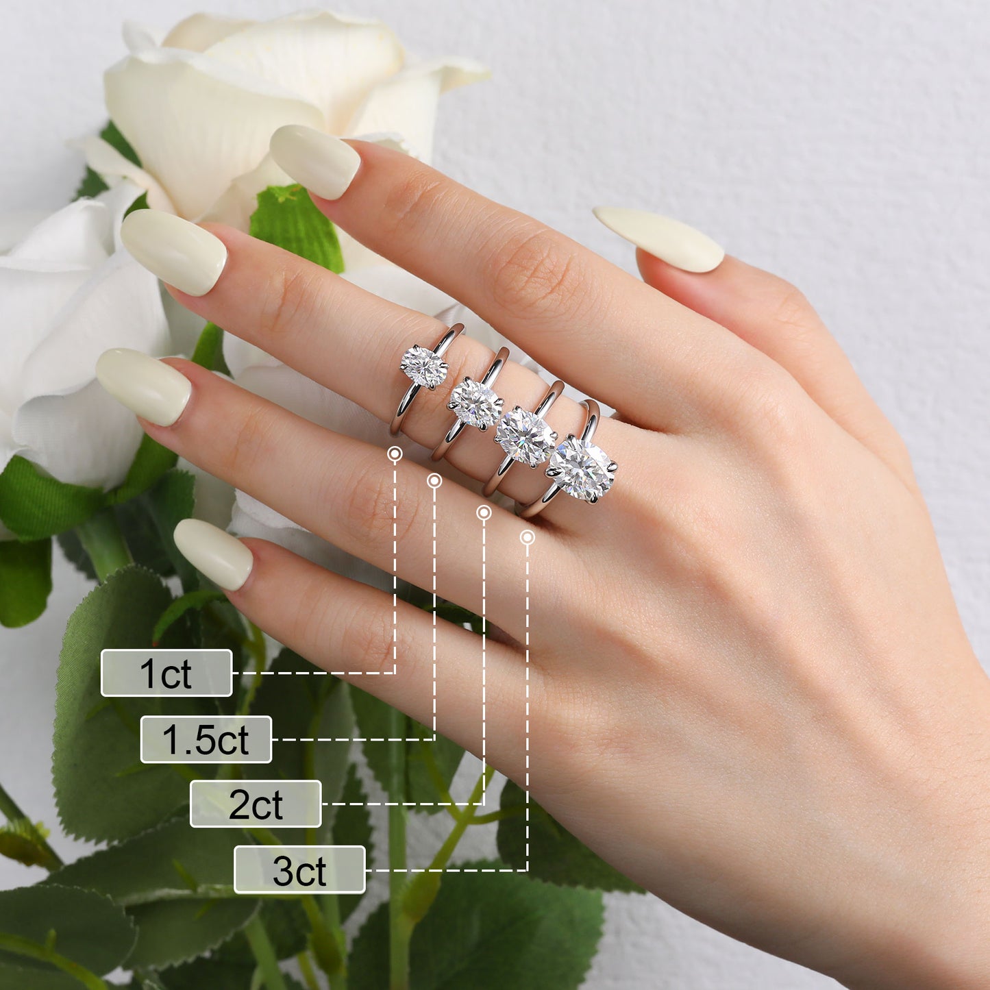 1 Carat Oval Cut Moissanite Engagement Ring for Women 925 Sterling Silver Solitaire Rings D Color Lab Created Diamond Promise Wedding Ring for Her