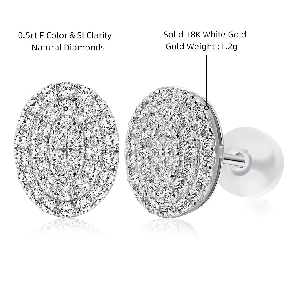 100% Natural Diamond Earrings for Women F Color VSI Clarity Solid 18k White Gold AU750 Engagement Wedding for Women Fine Jewelry
