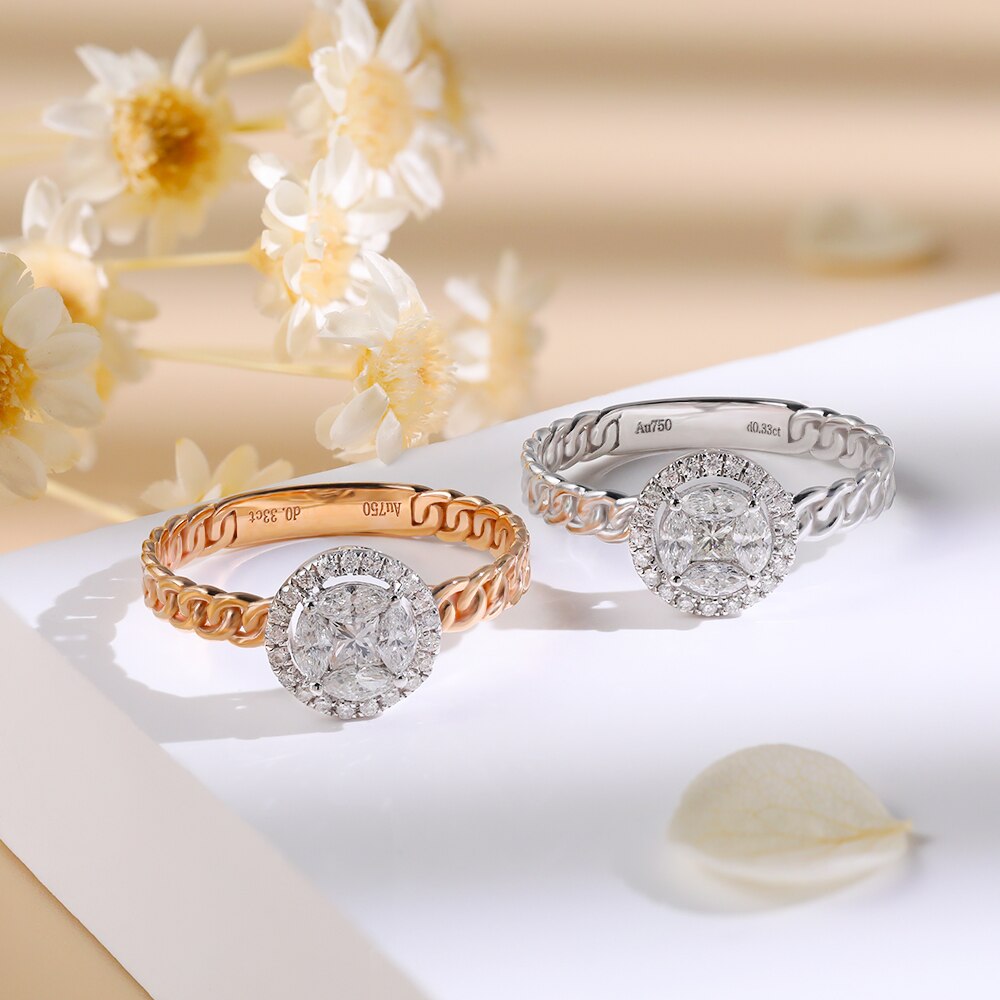 M-JAJA 100% Natural Diamond Ring F Color VSI Clarity Luxury Design