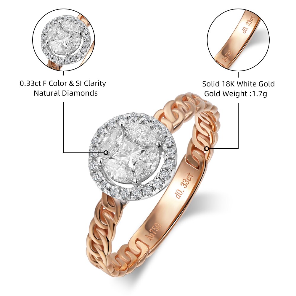 100% Natural Diamond Ring for Women F Color VSI Clarity Luxury Design Solid 18K White Gold AU750 Wedding Engagement Rings Fine Jewelry for Women