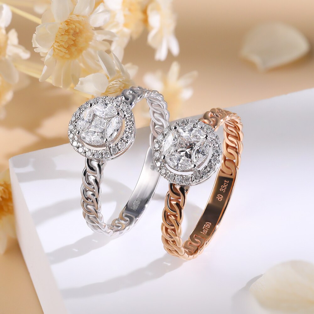 100% Natural Diamond Ring for Women F Color VSI Clarity Luxury Design Solid 18K White Gold AU750 Wedding Engagement Rings Fine Jewelry for Women