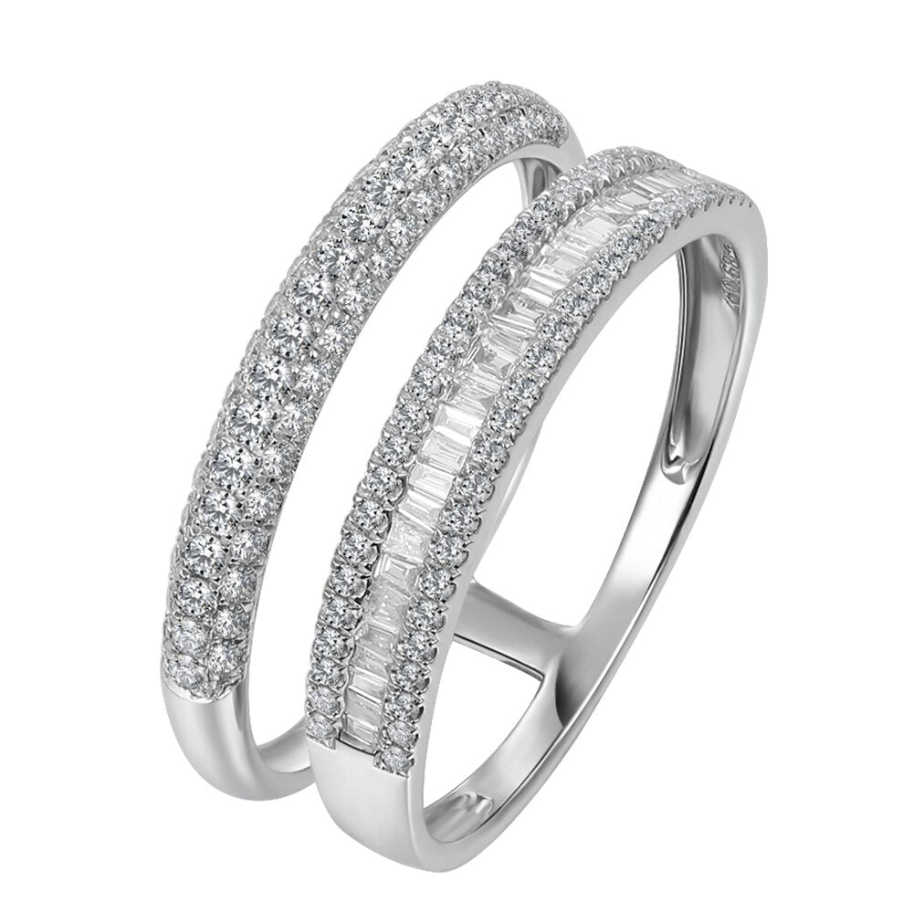 100% Real Diamond Ring for Women F Color VSI Clarity Luxury Design Solid 18K White Gold AU750 Baguette Wedding Engagement Rings Fine Jewelry