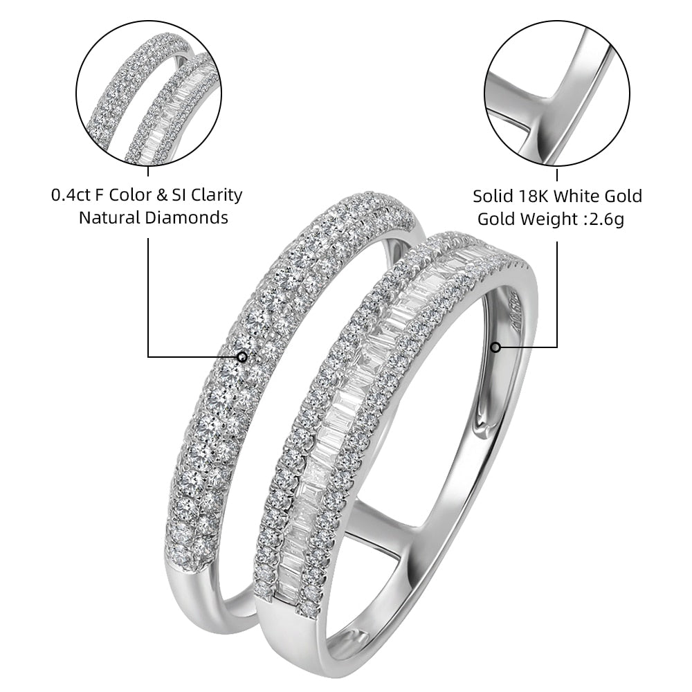 100% Real Diamond Ring for Women F Color VSI Clarity Luxury Design Solid 18K White Gold AU750 Baguette Wedding Engagement Rings Fine Jewelry