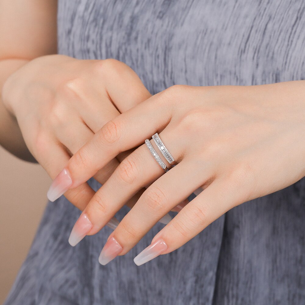 100% Real Diamond Ring for Women F Color VSI Clarity Luxury Design Solid 18K White Gold AU750 Baguette Wedding Engagement Rings Fine Jewelry