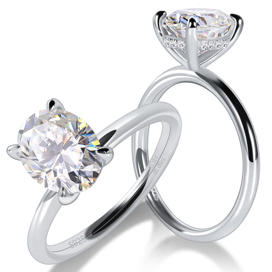 3 Carat Oval Cut Moissanite Engagement Ring for Women 925 Sterling Silver Solitaire Rings D Color Lab Created Diamond Promise Wedding Ring for Her