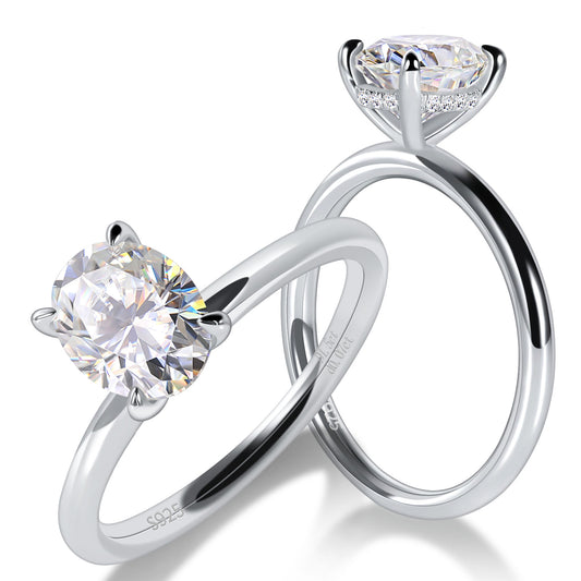 1 Carat Oval Cut Moissanite Engagement Ring for Women 925 Sterling Silver Solitaire Rings D Color Lab Created Diamond Promise Wedding Ring for Her