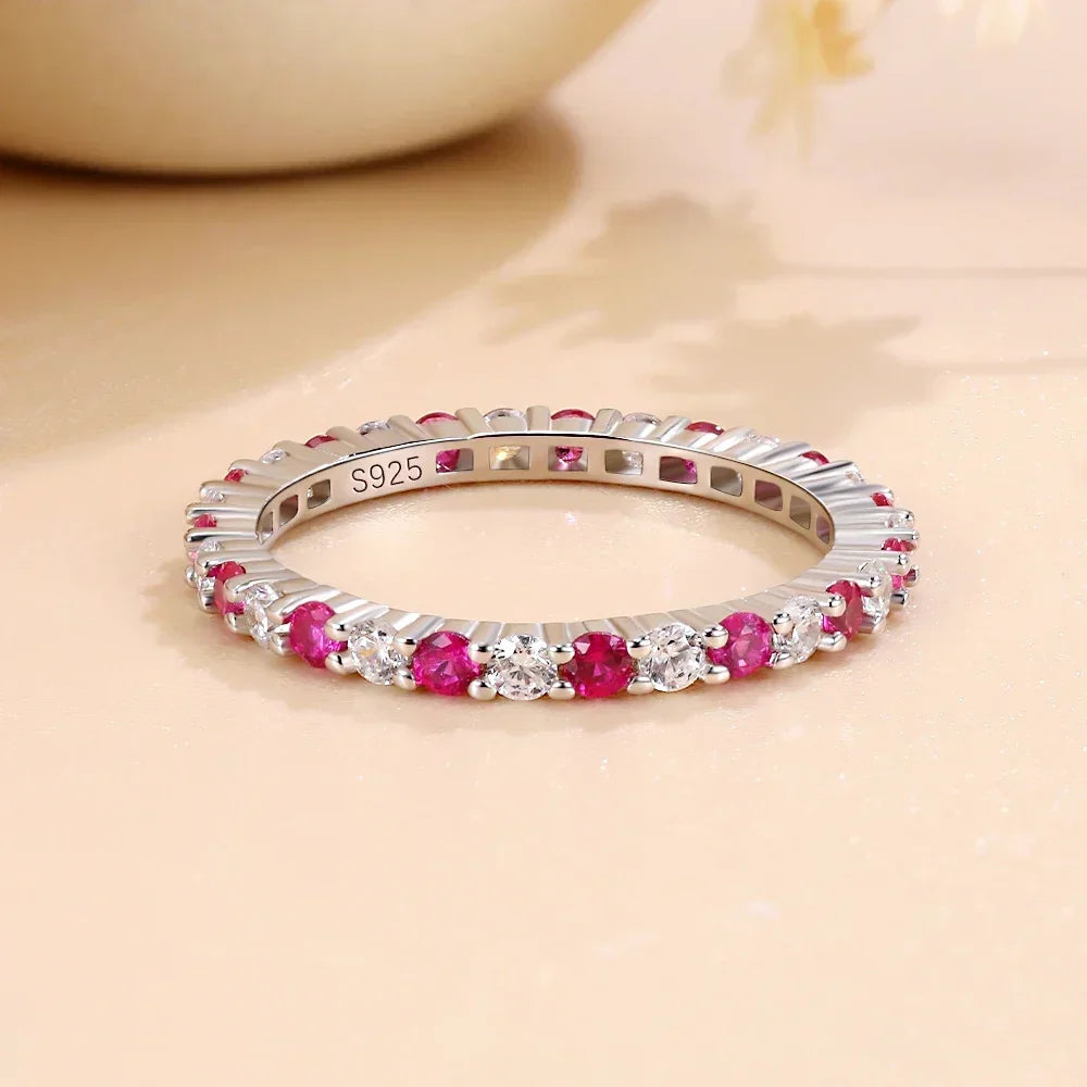 2mm Couple Promise Rings 925 Sterling Silver Rings for Women Emerald Sapphire Ruby Cubic Zircon 5A Gemstone Wedding Band Jewelry