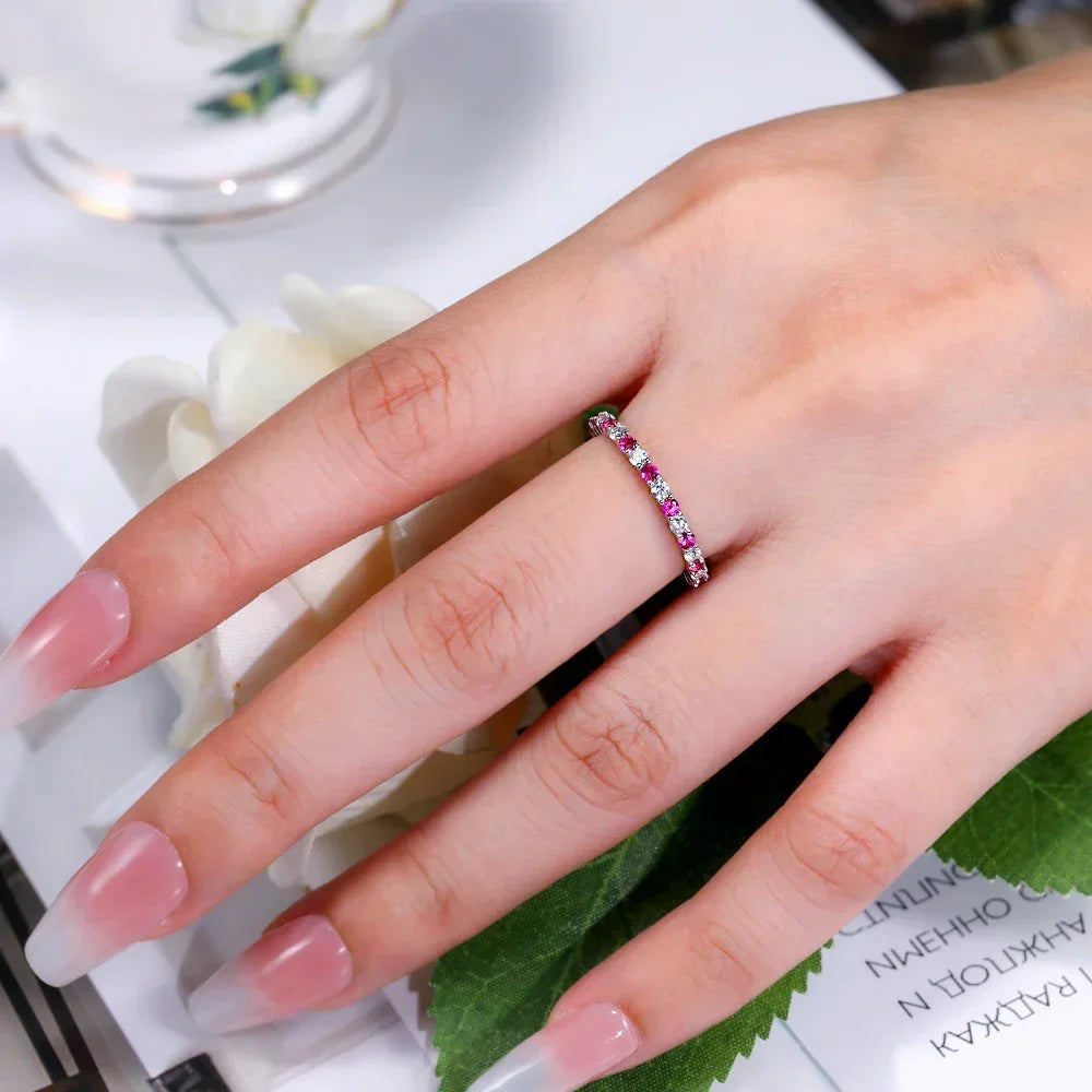 2mm Couple Promise Rings 925 Sterling Silver Rings for Women Emerald Sapphire Ruby Cubic Zircon 5A Gemstone Wedding Band Jewelry