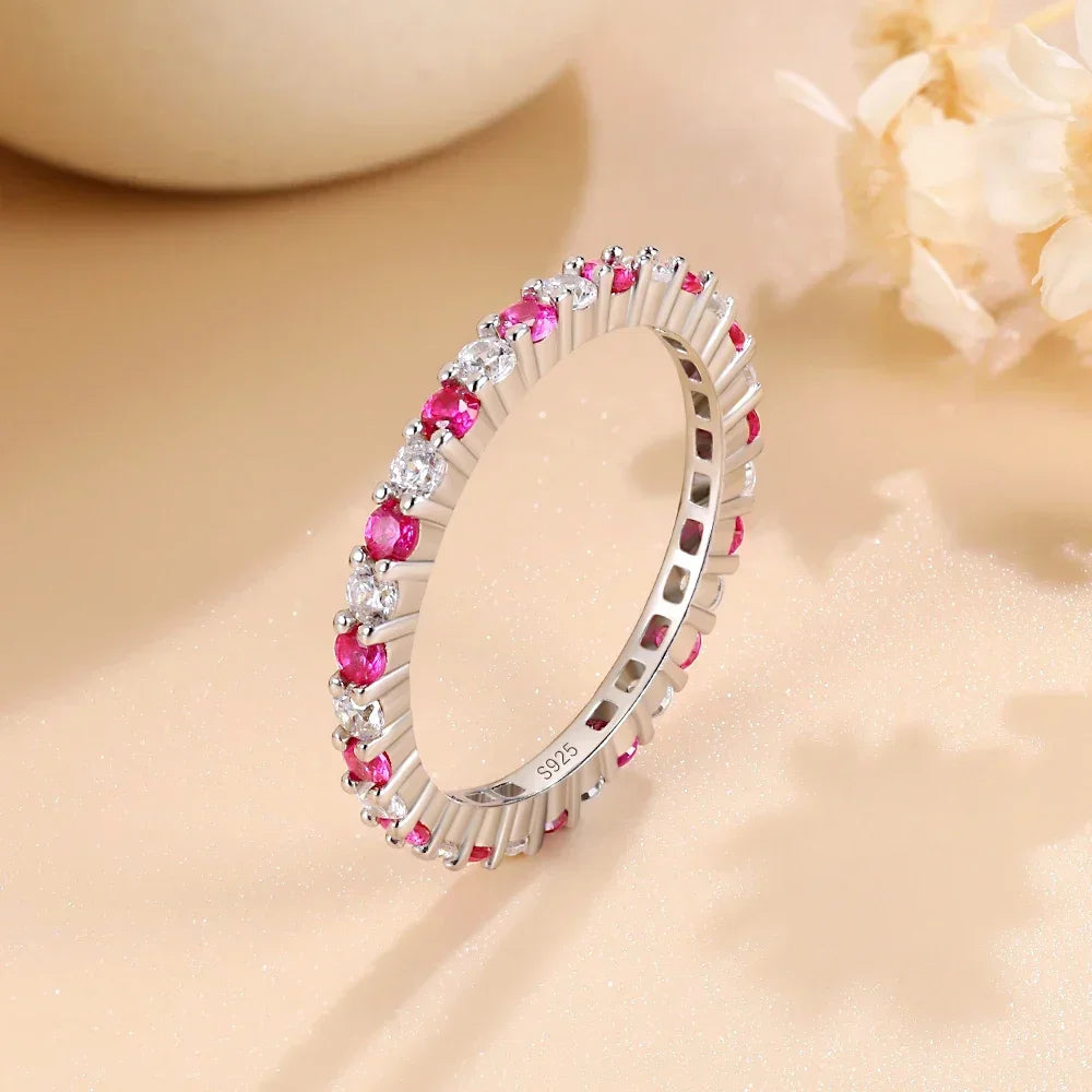 2mm Couple Promise Rings 925 Sterling Silver Rings for Women Emerald Sapphire Ruby Cubic Zircon 5A Gemstone Wedding Band Jewelry