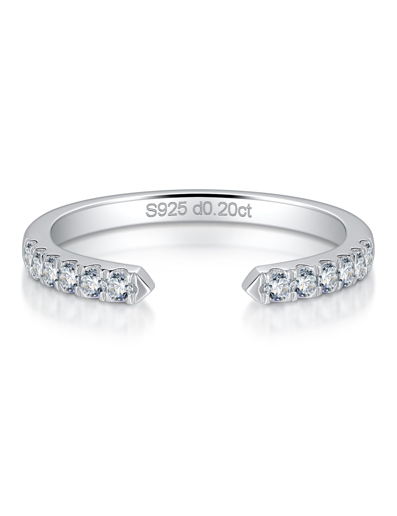 Ladylike Moissanite Open Rings for Women Half Eternity Wedding Band S925 Sterling Silver Adjustable Dainty Stackable Engagement Ring Anniversary Band for Her