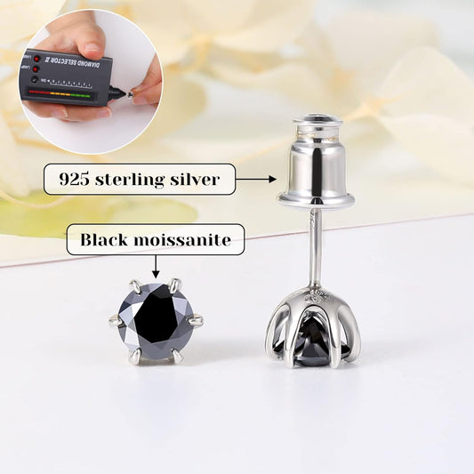 Black Moissanite Stud Earrings for Men/Women Hypoallergenic Earrings 925 Sterling Silver Lab Created Diamond Round/Cushion Halo Stud Earrings