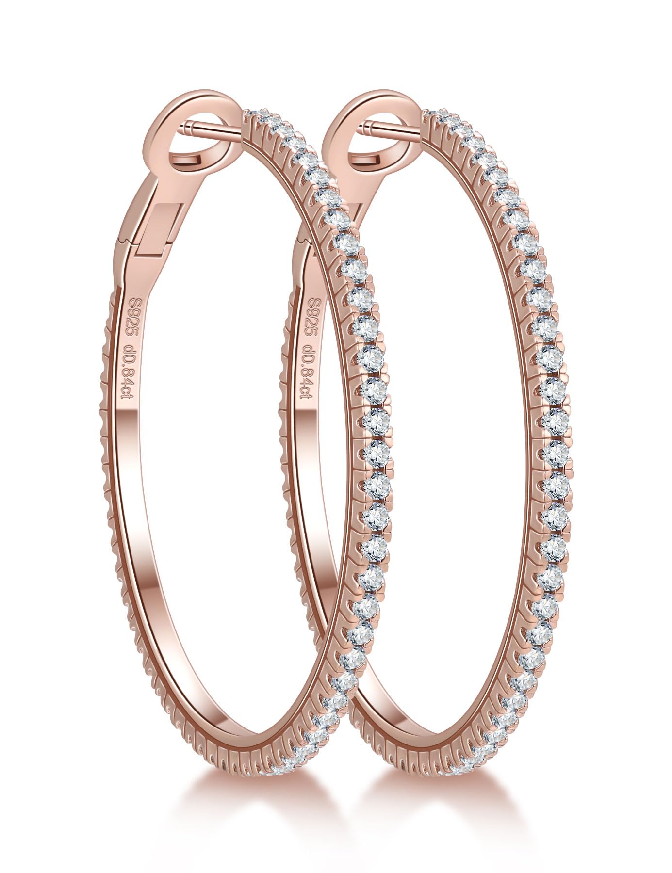 Ladylike Moissanite Hoop Earrings, 1.17-2.19cttw D Color VVS1, 925 Sterling Silver Large Huggie Hoop Earrings for Women, Hypoallergenic Lightweight Wedding Ear Jewelry, 30mm 40mm 50mm