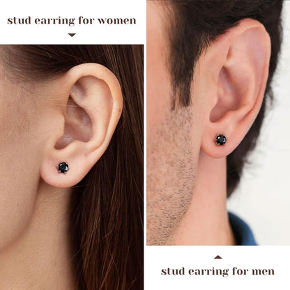 Black Moissanite Stud Earrings for Men/Women Hypoallergenic Earrings 925 Sterling Silver Lab Created Diamond Round/Cushion Halo Stud Earrings