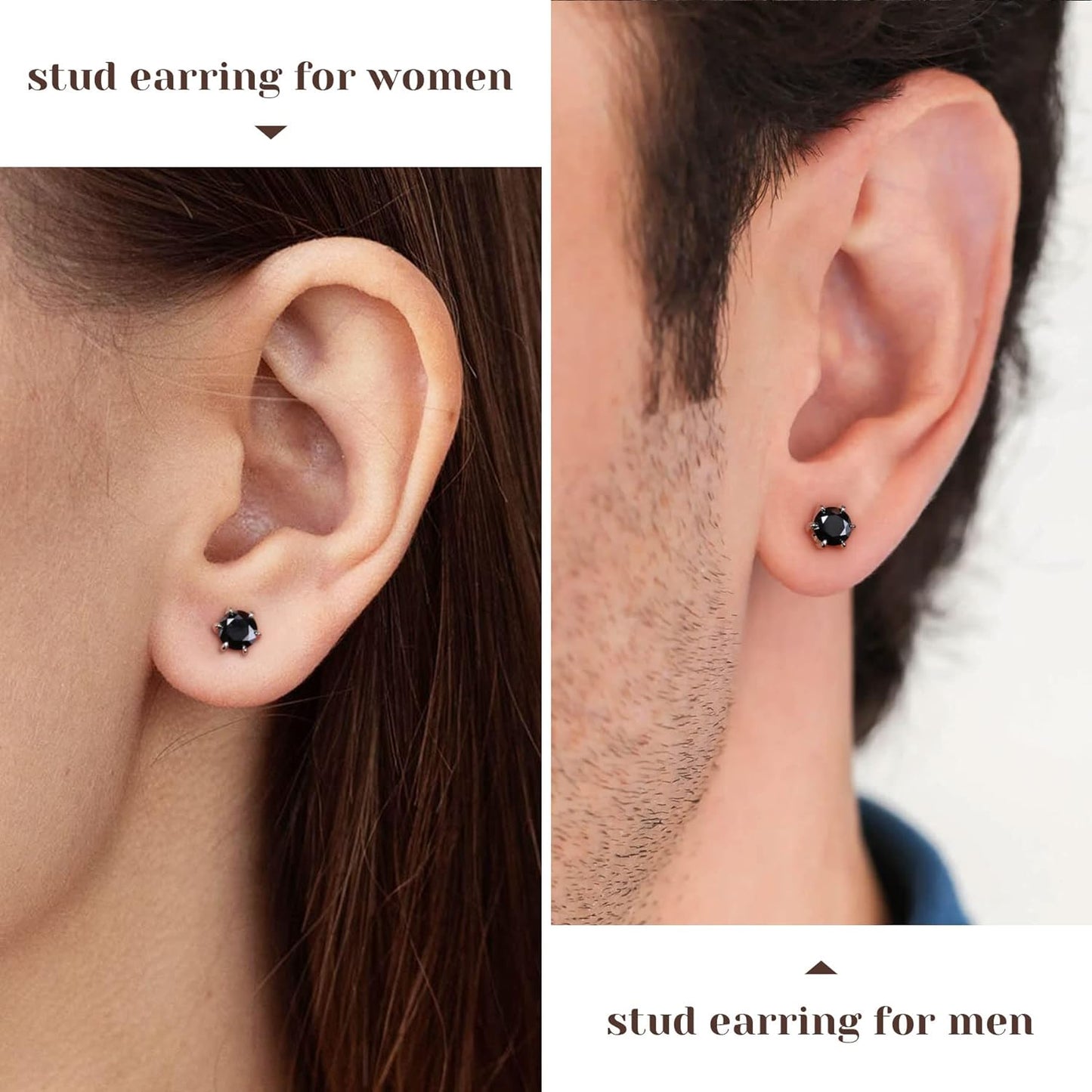 Black Moissanite Stud Earrings for Men/Women Hypoallergenic Earrings 925 Sterling Silver Lab Created Diamond Round/Cushion Halo Stud Earrings