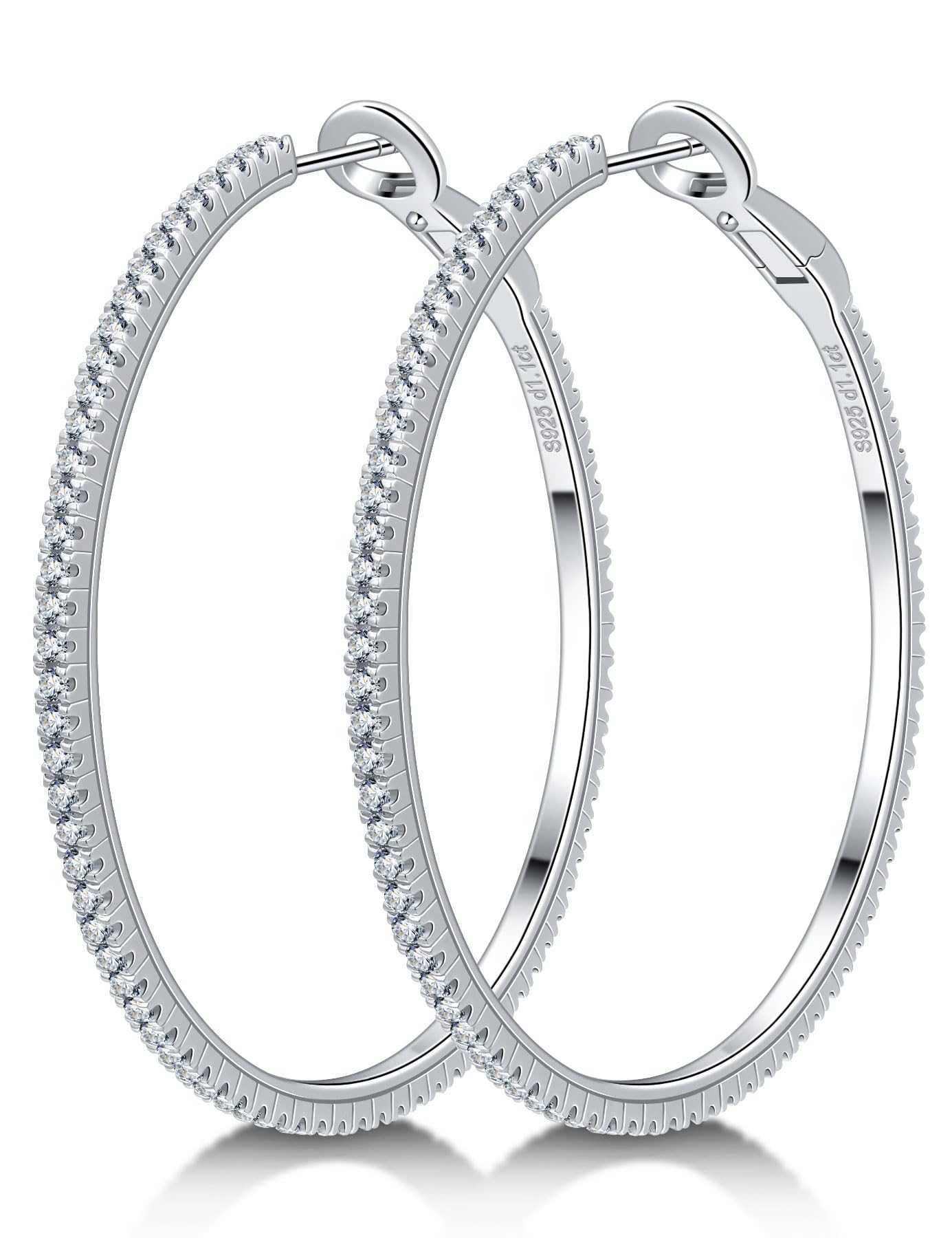 Ladylike Moissanite Hoop Earrings, 1.17-2.19cttw D Color VVS1, 925 Sterling Silver Large Huggie Hoop Earrings for Women, Hypoallergenic Lightweight Wedding Ear Jewelry, 30mm 40mm 50mm