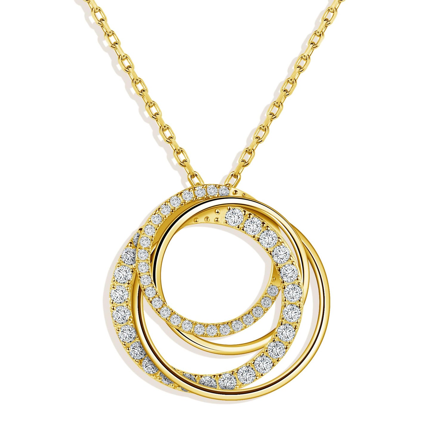 Ladylike Moissanite Interlocking Circle Pendant Necklace for Women 925 Sterling Silver with 18K Gold Plated Adjustable Chain 4 Generations Necklace Mother's Day Anniversary Valentine's Day Jewelry Gifts