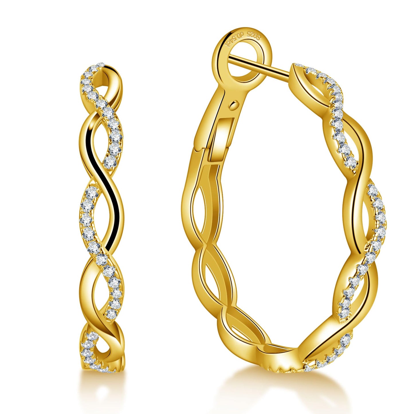 Ladylike Moissanite Hoop Earrings for Women 925 Sterling Silver with 18K Gold Plated Twisted Large Thick Round Huggie Loops Hypoallergenic and Lightweight Earrings 30-50MM