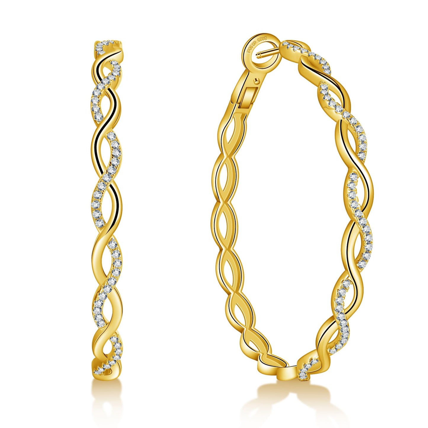 Ladylike Moissanite Hoop Earrings for Women 925 Sterling Silver with 18K Gold Plated Twisted Large Thick Round Huggie Loops Hypoallergenic and Lightweight Earrings 30-50MM