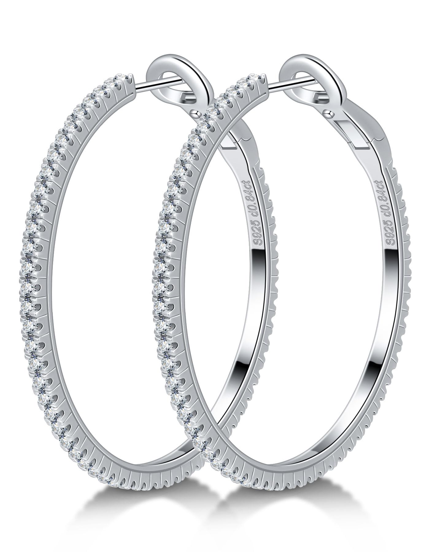 Ladylike Moissanite Hoop Earrings, 1.17-2.19cttw D Color VVS1, 925 Sterling Silver Large Huggie Hoop Earrings for Women, Hypoallergenic Lightweight Wedding Ear Jewelry, 30mm 40mm 50mm