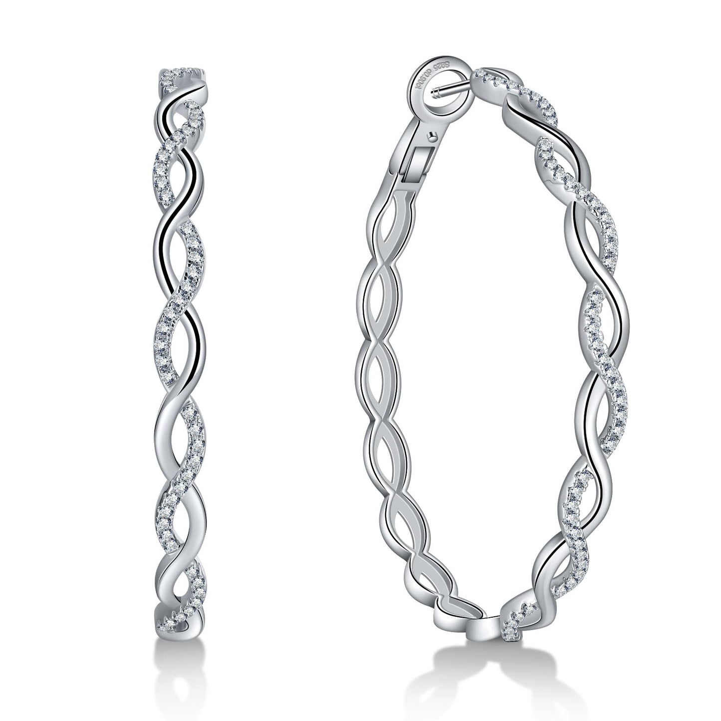 Ladylike Moissanite Hoop Earrings for Women 925 Sterling Silver with 18K Gold Plated Twisted Large Thick Round Huggie Loops Hypoallergenic and Lightweight Earrings 30-50MM