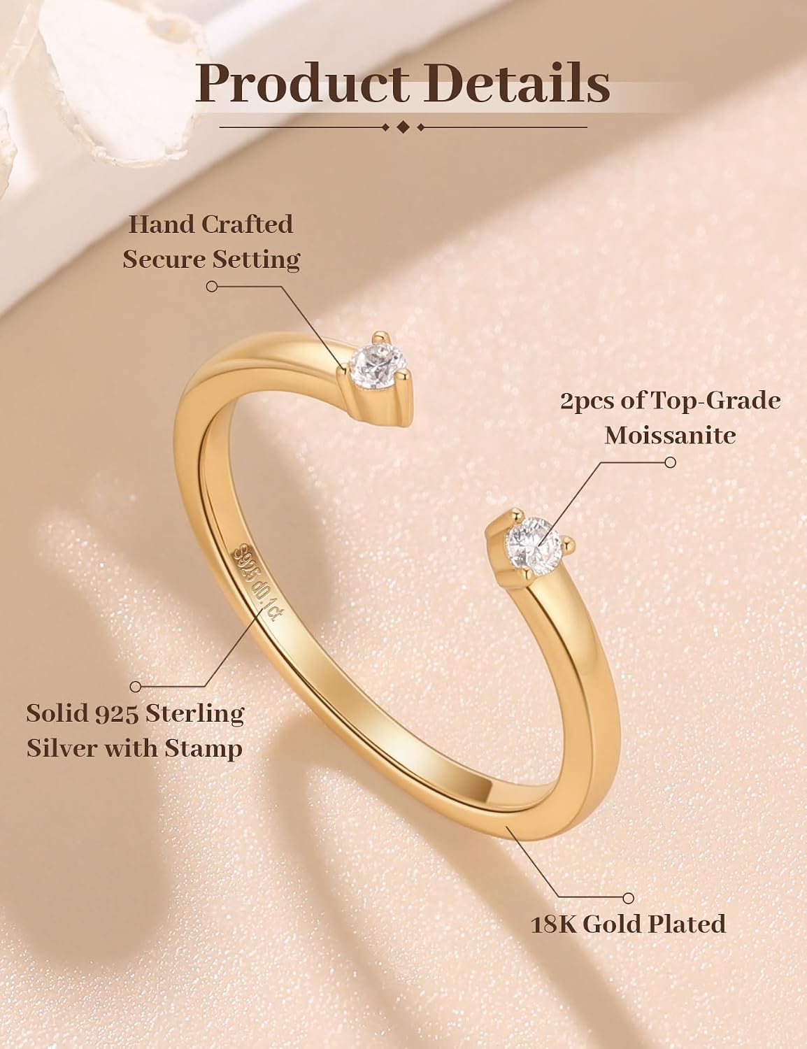 Ladylike Moissanite Open Wedding Band 925 Sterling Silver Stacking Gap Ring