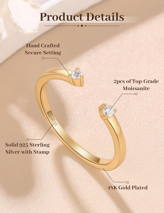 Ladylike Moissanite Open Wedding Band 925 Sterling Silver Stacking Gap Ring