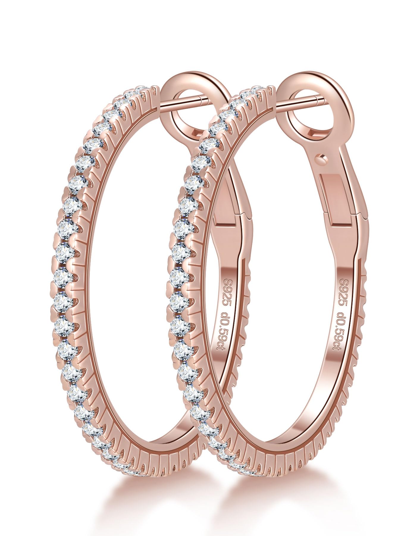 Ladylike Moissanite Hoop Earrings, 1.17-2.19cttw D Color VVS1, 925 Sterling Silver Large Huggie Hoop Earrings for Women, Hypoallergenic Lightweight Wedding Ear Jewelry, 30mm 40mm 50mm
