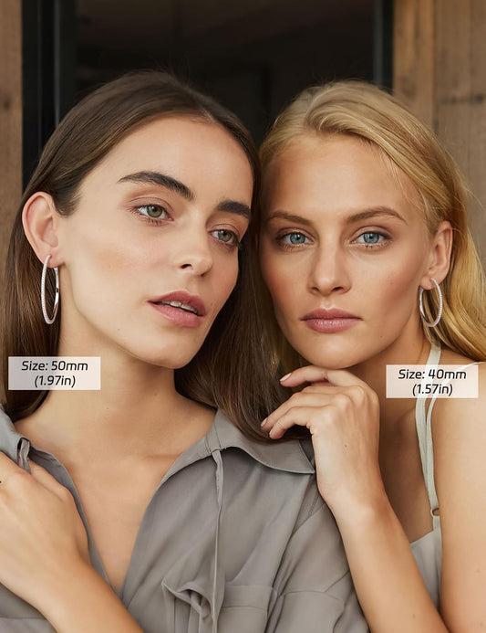 Ladylike Moissanite Hoop Earrings, 1.17-2.19cttw D Color VVS1, 925 Sterling Silver Large Huggie Hoop Earrings for Women, Hypoallergenic Lightweight Wedding Ear Jewelry, 30mm 40mm 50mm