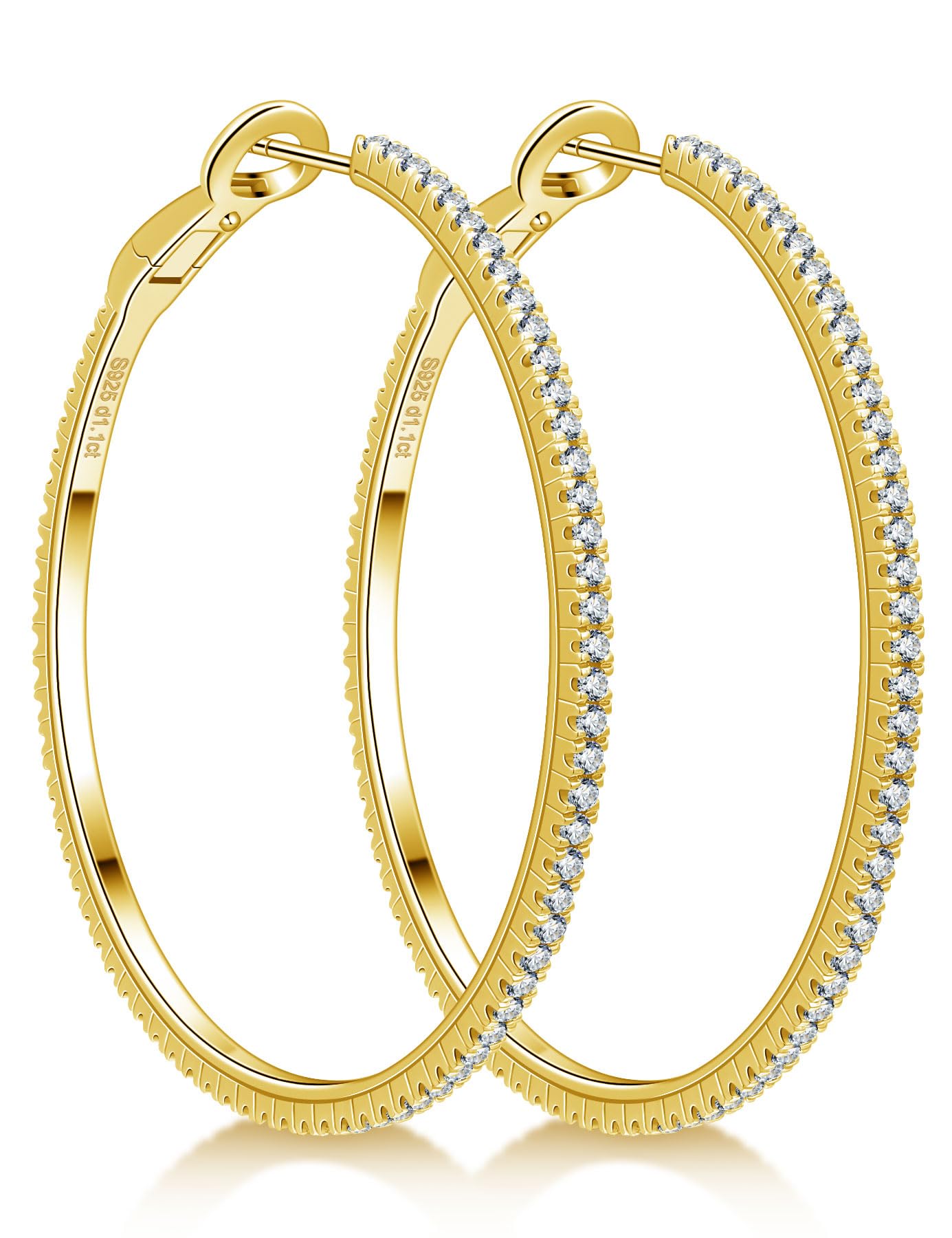 Ladylike Moissanite Hoop Earrings, 1.17-2.19cttw D Color VVS1, 925 Sterling Silver Large Huggie Hoop Earrings for Women, Hypoallergenic Lightweight Wedding Ear Jewelry, 30mm 40mm 50mm