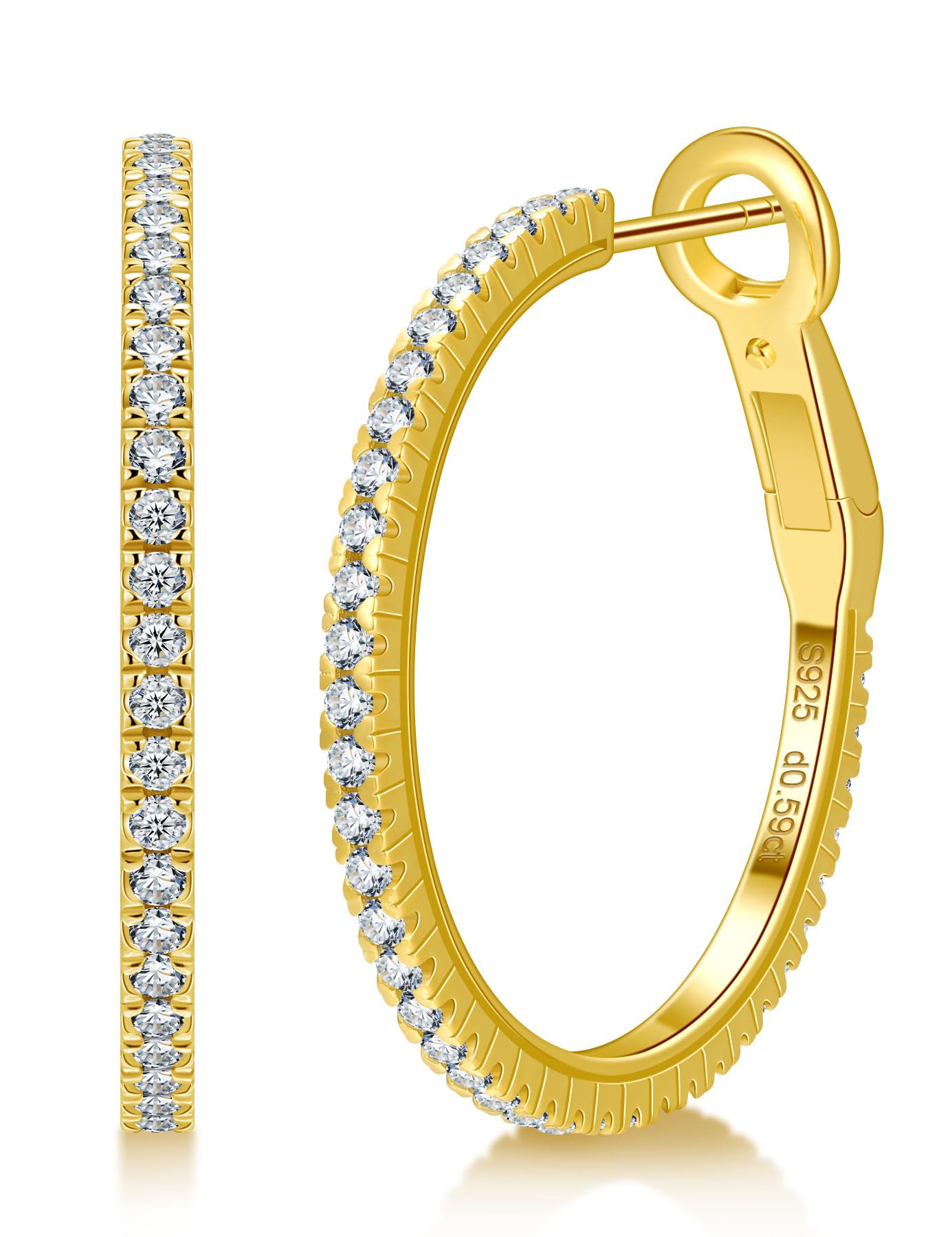 Ladylike Moissanite Hoop Earrings, 1.17-2.19cttw D Color VVS1, 925 Sterling Silver Large Huggie Hoop Earrings for Women, Hypoallergenic Lightweight Wedding Ear Jewelry, 30mm 40mm 50mm