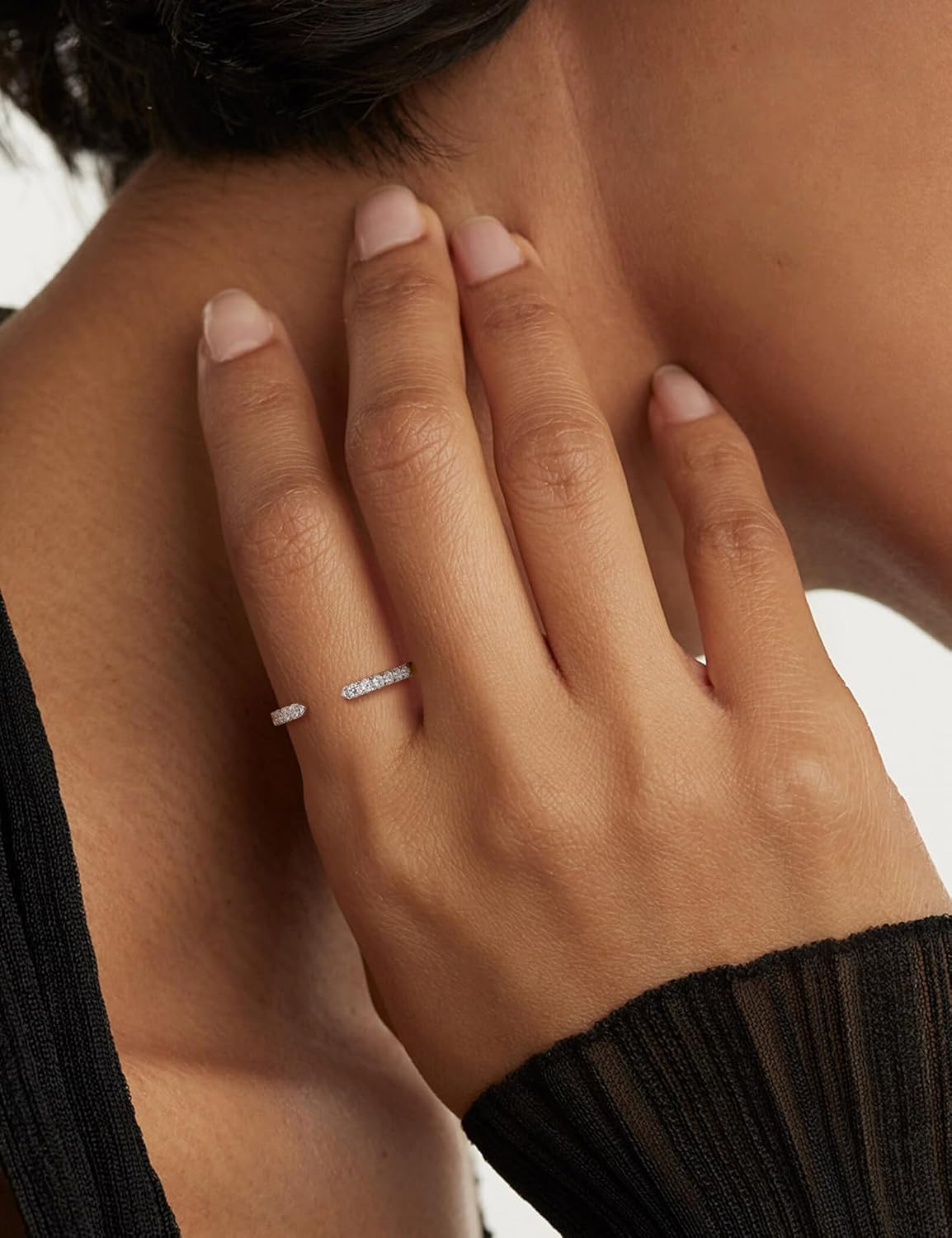 Ladylike Moissanite Open Rings for Women Half Eternity Wedding Band S925 Sterling Silver Adjustable Dainty Stackable Engagement Ring Anniversary Band for Her