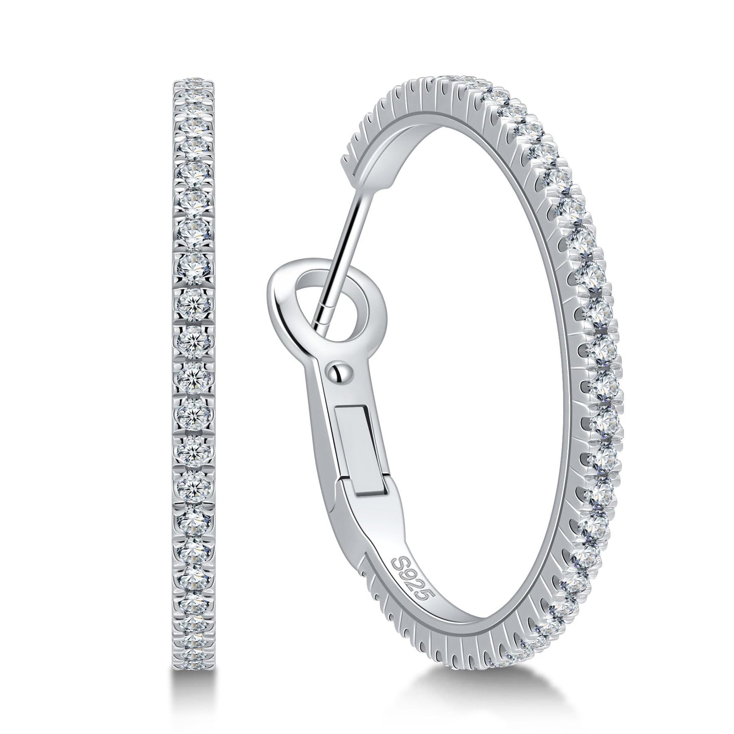Ladylike Moissanite Hoop Earrings, 1.17-2.19cttw D Color VVS1, 925 Sterling Silver Large Huggie Hoop Earrings for Women, Hypoallergenic Lightweight Wedding Ear Jewelry, 30mm 40mm 50mm