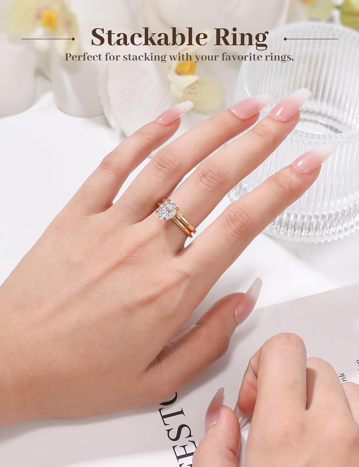 Ladylike Moissanite Open Wedding Band 925 Sterling Silver Stacking Gap Ring