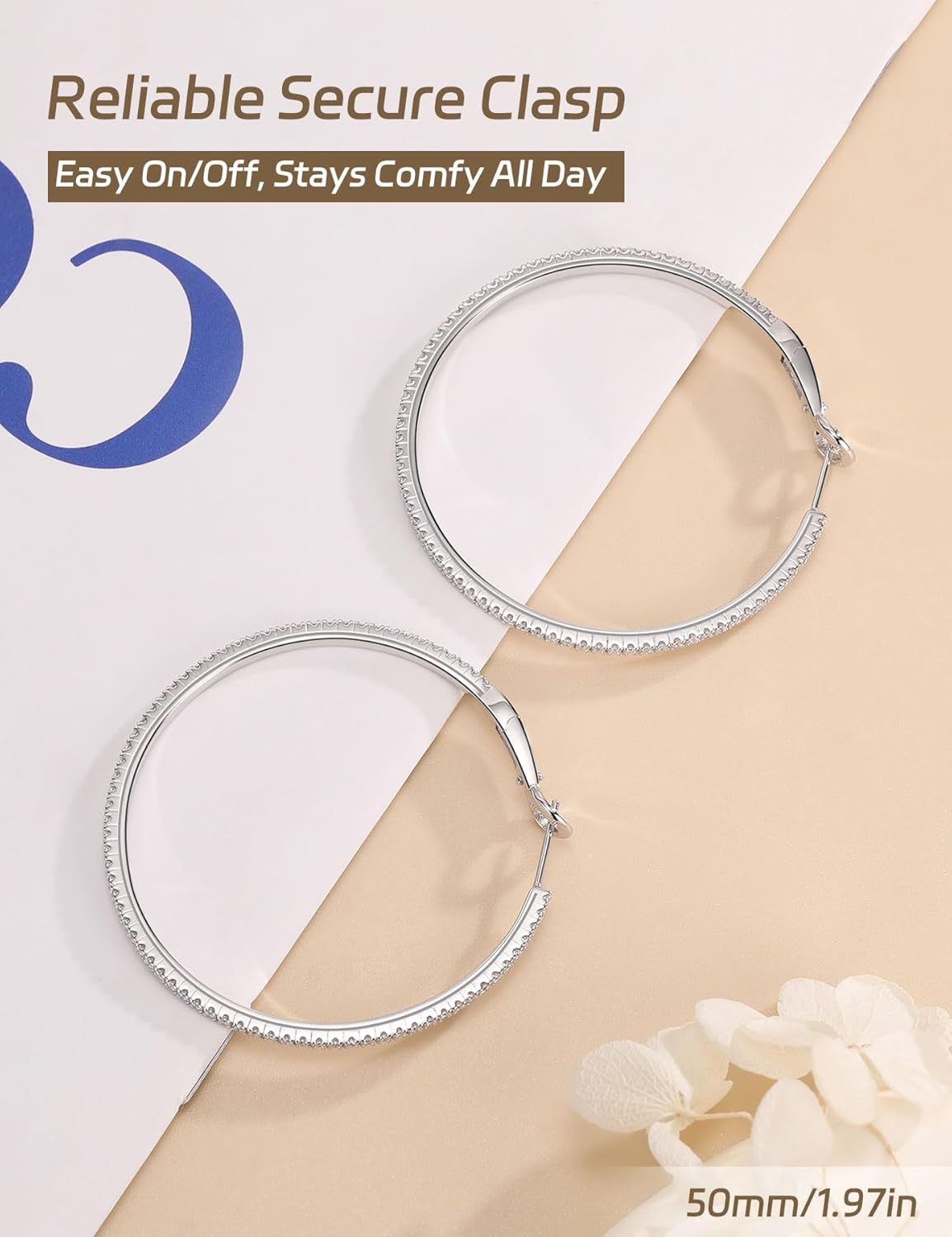 Ladylike Moissanite Hoop Earrings, 1.17-2.19cttw D Color VVS1, 925 Sterling Silver Large Huggie Hoop Earrings for Women, Hypoallergenic Lightweight Wedding Ear Jewelry, 30mm 40mm 50mm