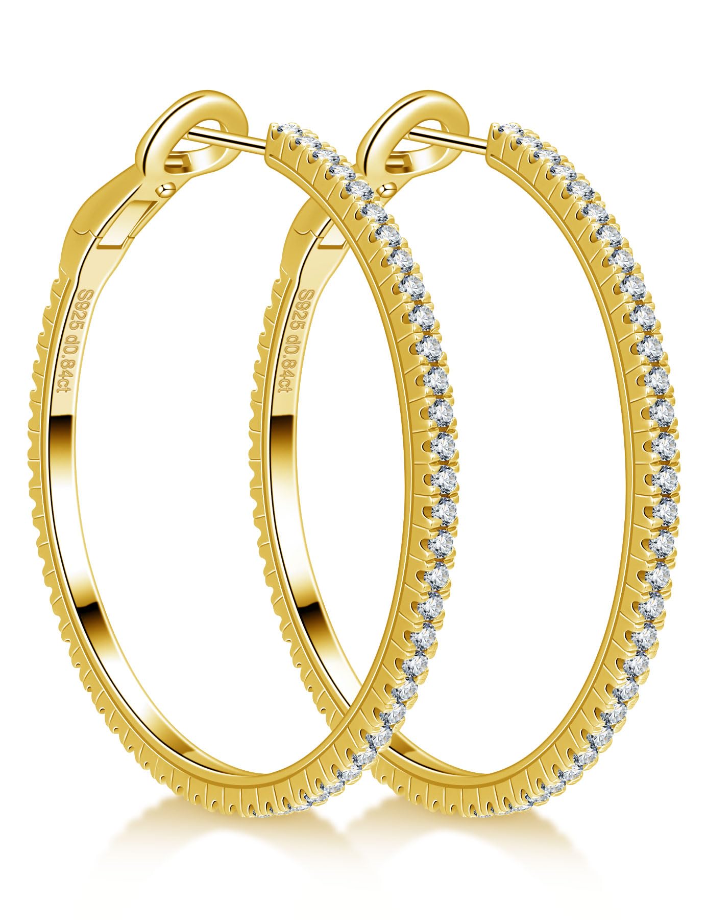 Ladylike Moissanite Hoop Earrings, 1.17-2.19cttw D Color VVS1, 925 Sterling Silver Large Huggie Hoop Earrings for Women, Hypoallergenic Lightweight Wedding Ear Jewelry, 30mm 40mm 50mm