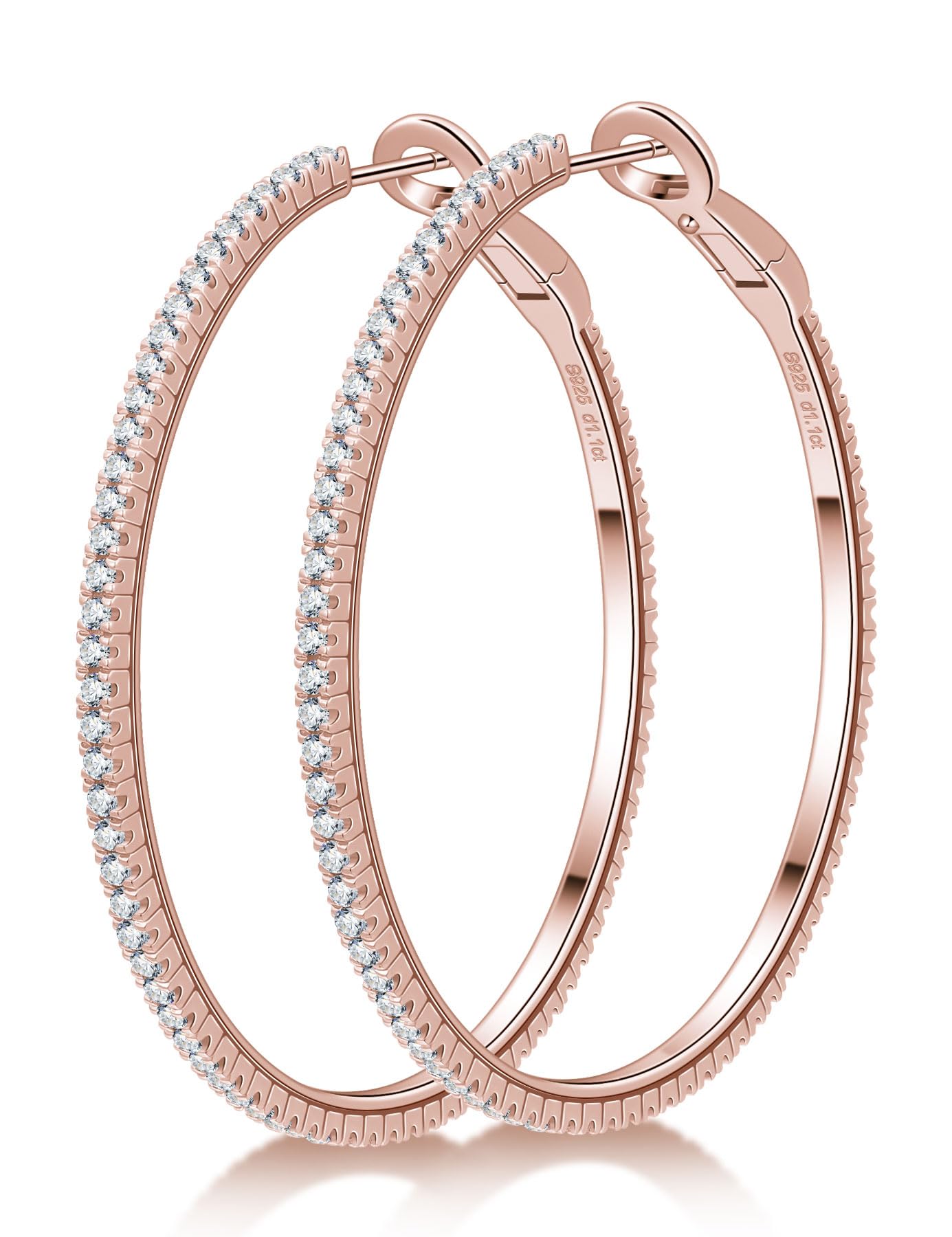 Ladylike Moissanite Hoop Earrings, 1.17-2.19cttw D Color VVS1, 925 Sterling Silver Large Huggie Hoop Earrings for Women, Hypoallergenic Lightweight Wedding Ear Jewelry, 30mm 40mm 50mm