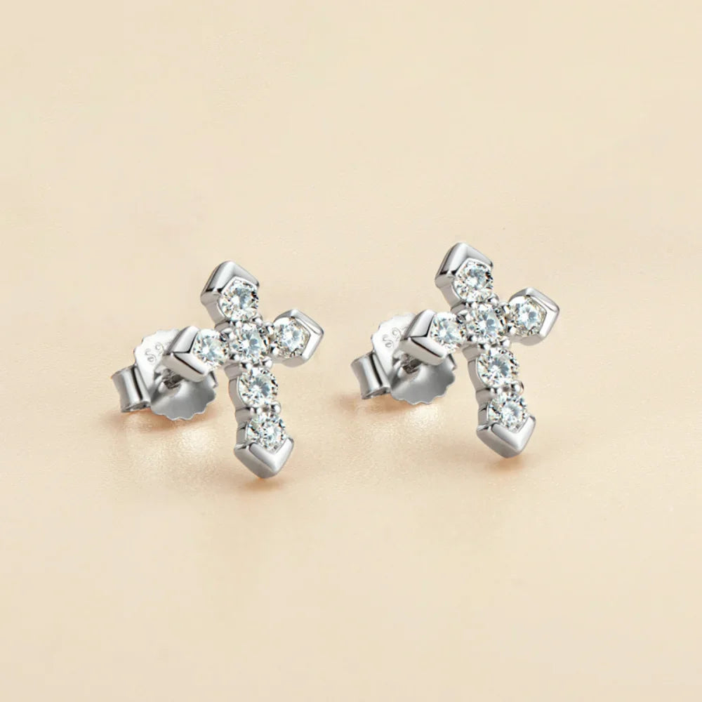 Cross Moissanite Earrings Unisex Couple Stud Earring 100% Diamond Tested 925 Sterling Silver 1ct D Color VVS1 Fine Jewelry GRA