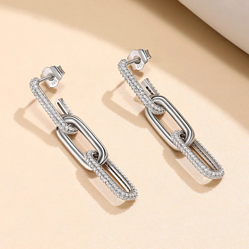 Full Moissanite Drop Earrings Women 925 Sterling Silver Paperclip Link Ear Studs Gifts Party Fine Jewelry Pass Diamond Test moissanite earrings for women moissanite earrings moissanite earrings moissanite earrings near me