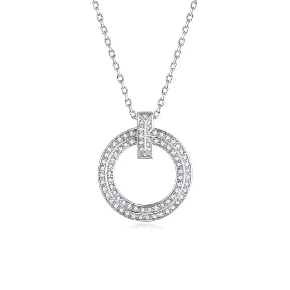 Moissanite Necklace for  Women D Color Round Pendant 18K White Gold Plated Adjustable 925 Sterling Silver Diamond Chain Jewelry