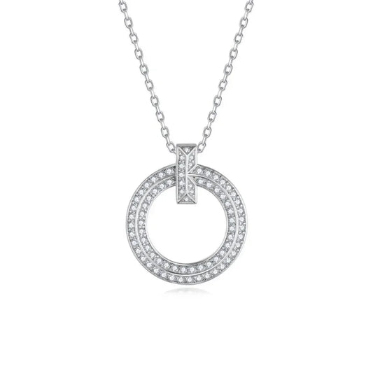 Moissanite Necklace for  Women D Color Round Pendant 18K White Gold Plated Adjustable 925 Sterling Silver Diamond Chain Jewelry