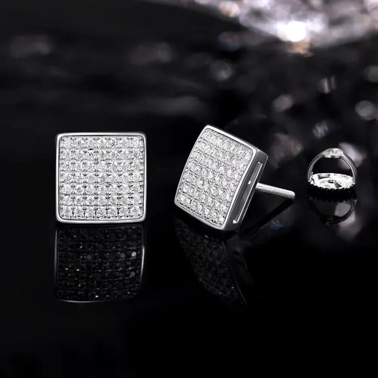 Full Moissanite Square Stud Earrings for Men/Women S925 Sterling Silver 18K Yellow Gold Plated Pass Diamond Test D VVS1 Jewelry