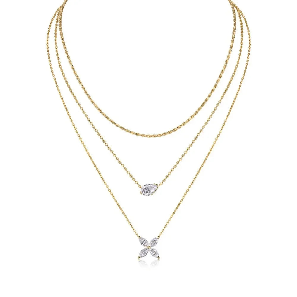 Moissanite Necklaces 925 Sterling Silver 18K Yellow Gold Plated Double Layer Chain for Women Fashion Diamond Jewelry