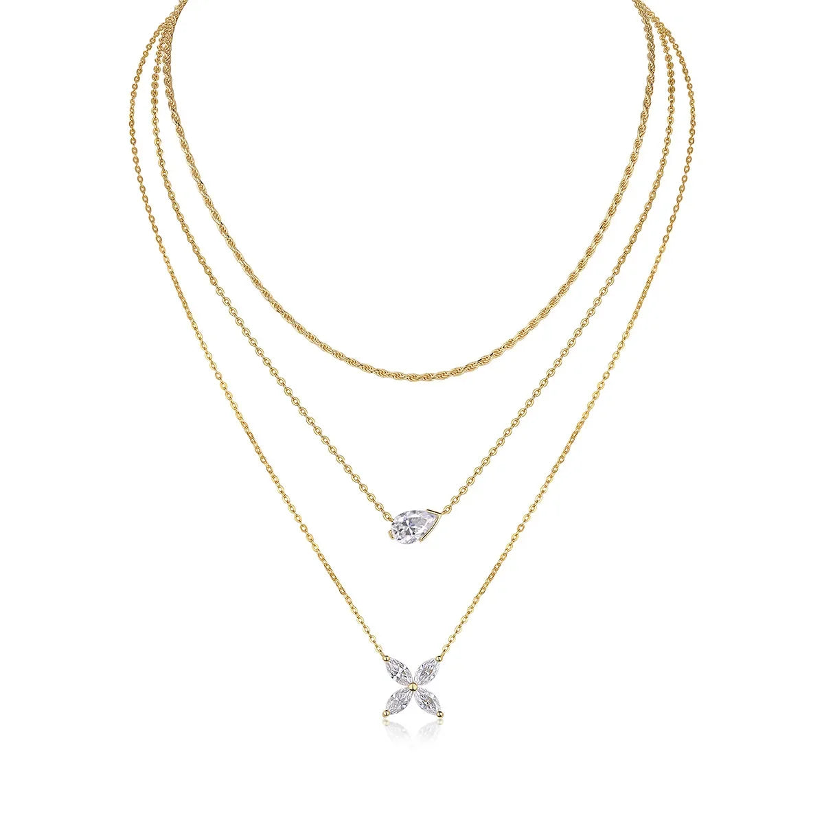 Moissanite Necklaces 925 Sterling Silver 18K Yellow Gold Plated Double Layer Chain for Women Fashion Diamond Jewelry