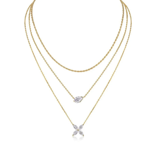 Moissanite Necklaces 925 Sterling Silver 18K Yellow Gold Plated Double Layer Chain for Women Fashion Diamond Jewelry