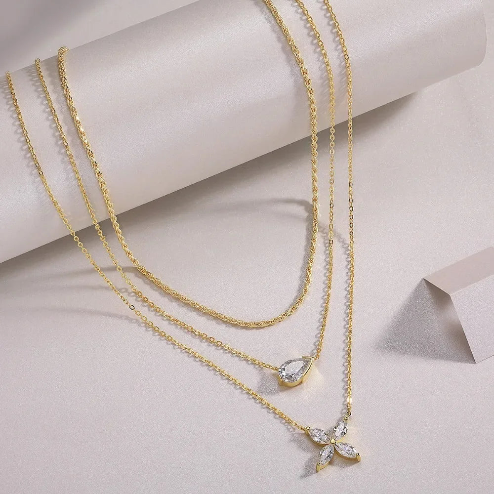 Moissanite Necklaces 925 Sterling Silver 18K Yellow Gold Plated Double Layer Chain for Women Fashion Diamond Jewelry